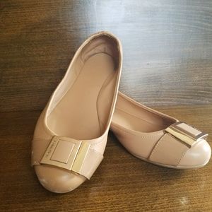Calvin Klein Nude Leather Madeline Buckle Flats